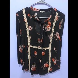 Black Floral Flouncy Blouse